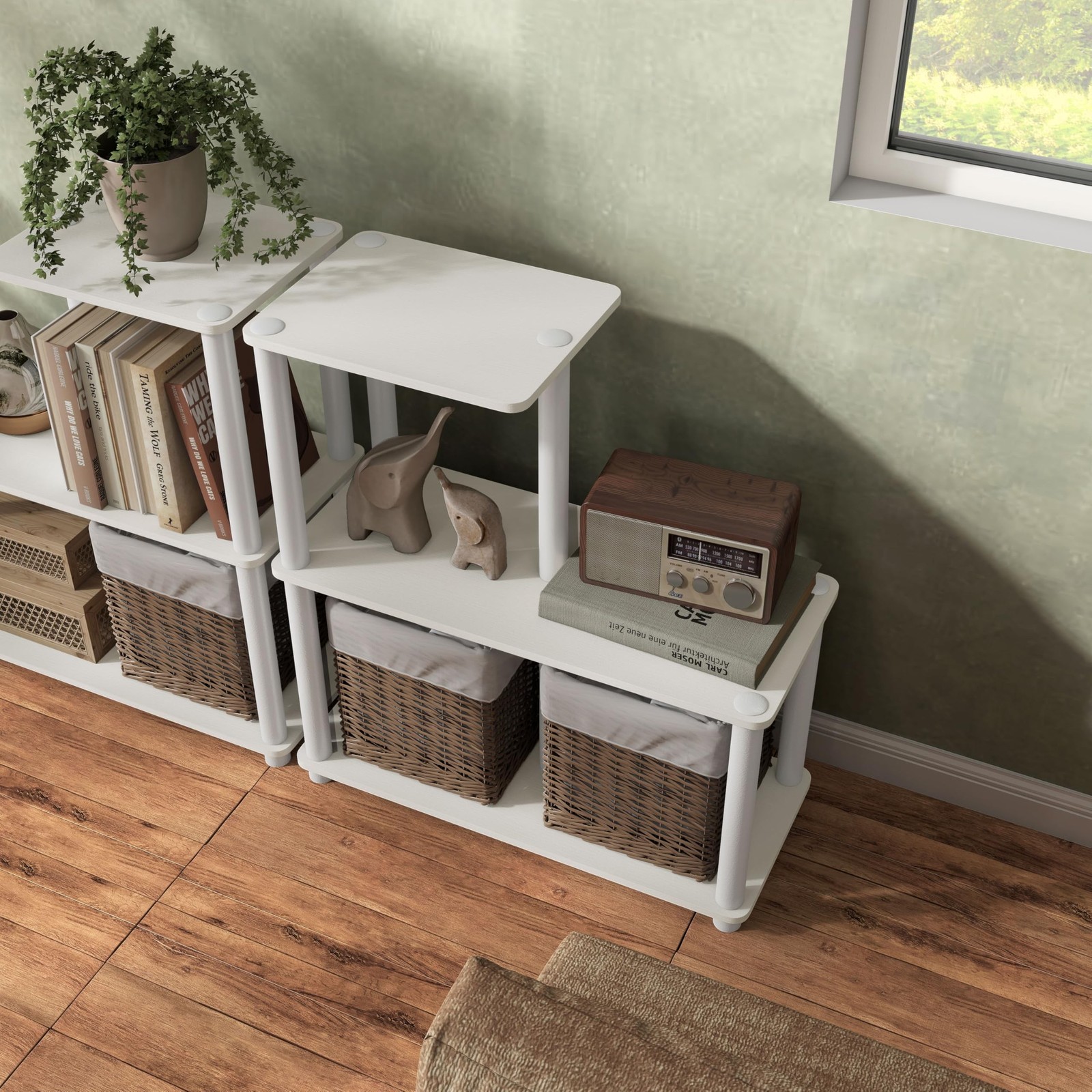 Homes: Inside + Out Apexa Modern 3-Cube Ladder Shelving Units, White