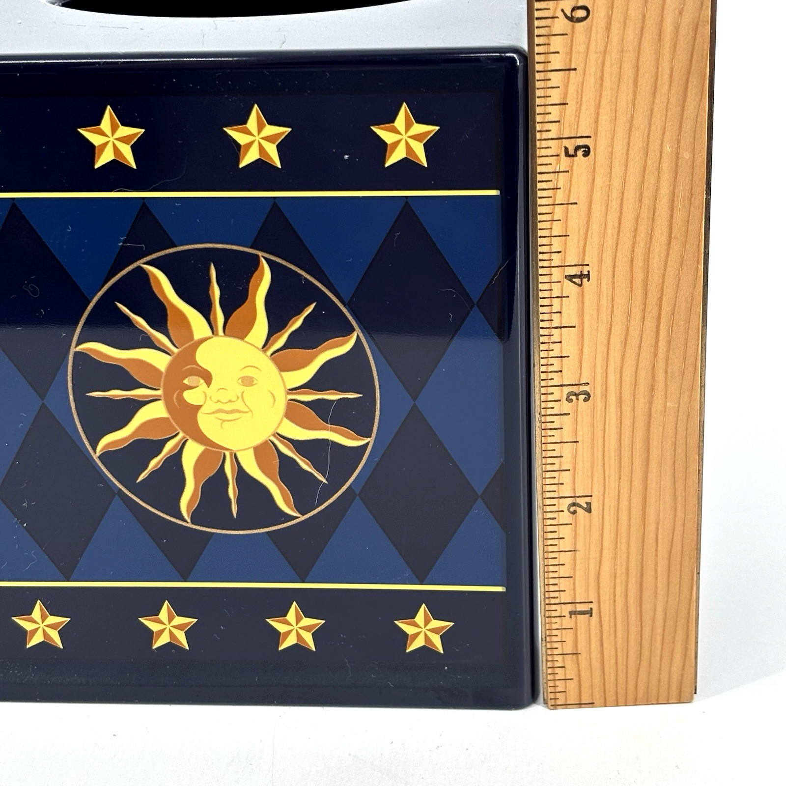 Celestial Night Sky Tissue Box Moon Star Sun Navy Blue Gold Whimsical