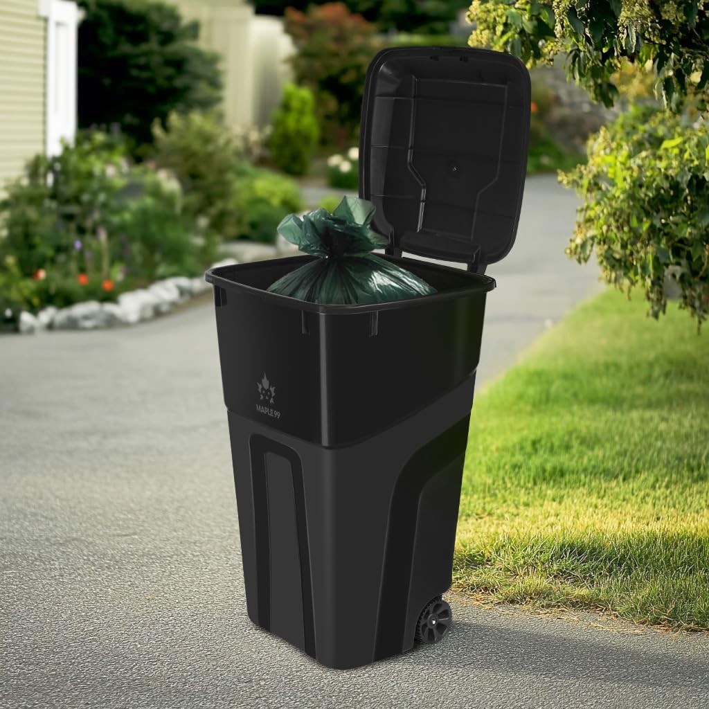 32-Gallon Wheeled Trash Can with Lid 2 Pack Heavy-Duty Outdoor Bins