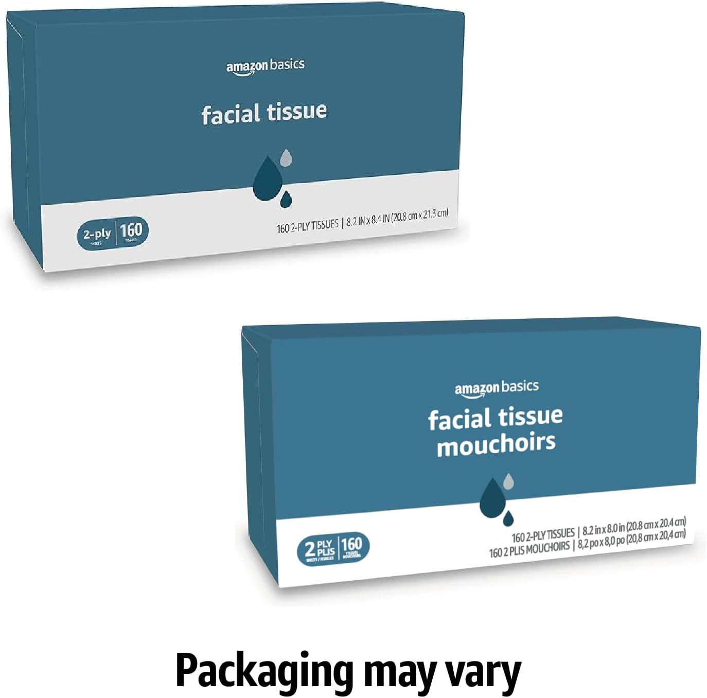 Amazon Basics Facial Tissue, 2-Ply, 160 Tissues per Box, 4 Boxes (640 Total) (Pr