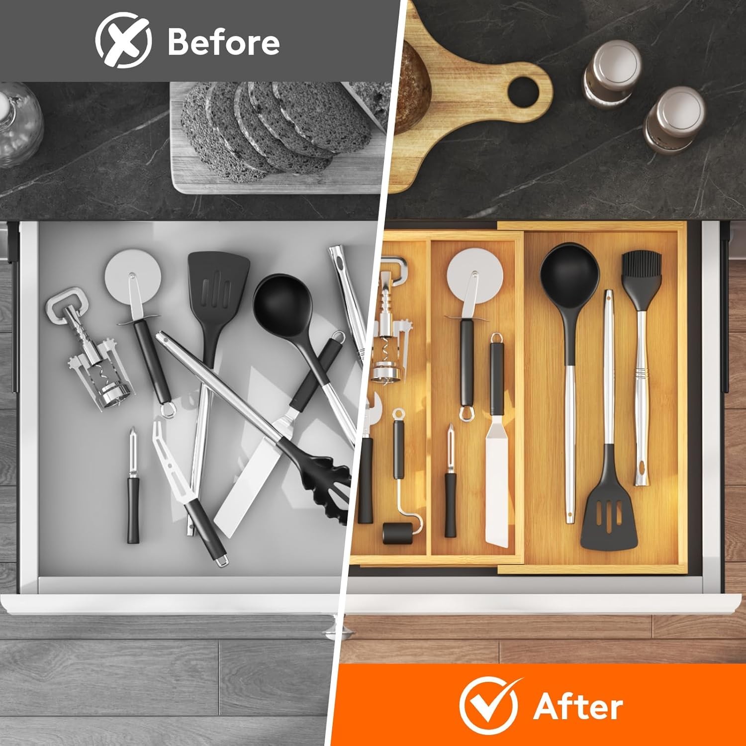 Utensil Organizer for Kitchen Drawer, Expandable Cooking Utensil Tray, Cutlery