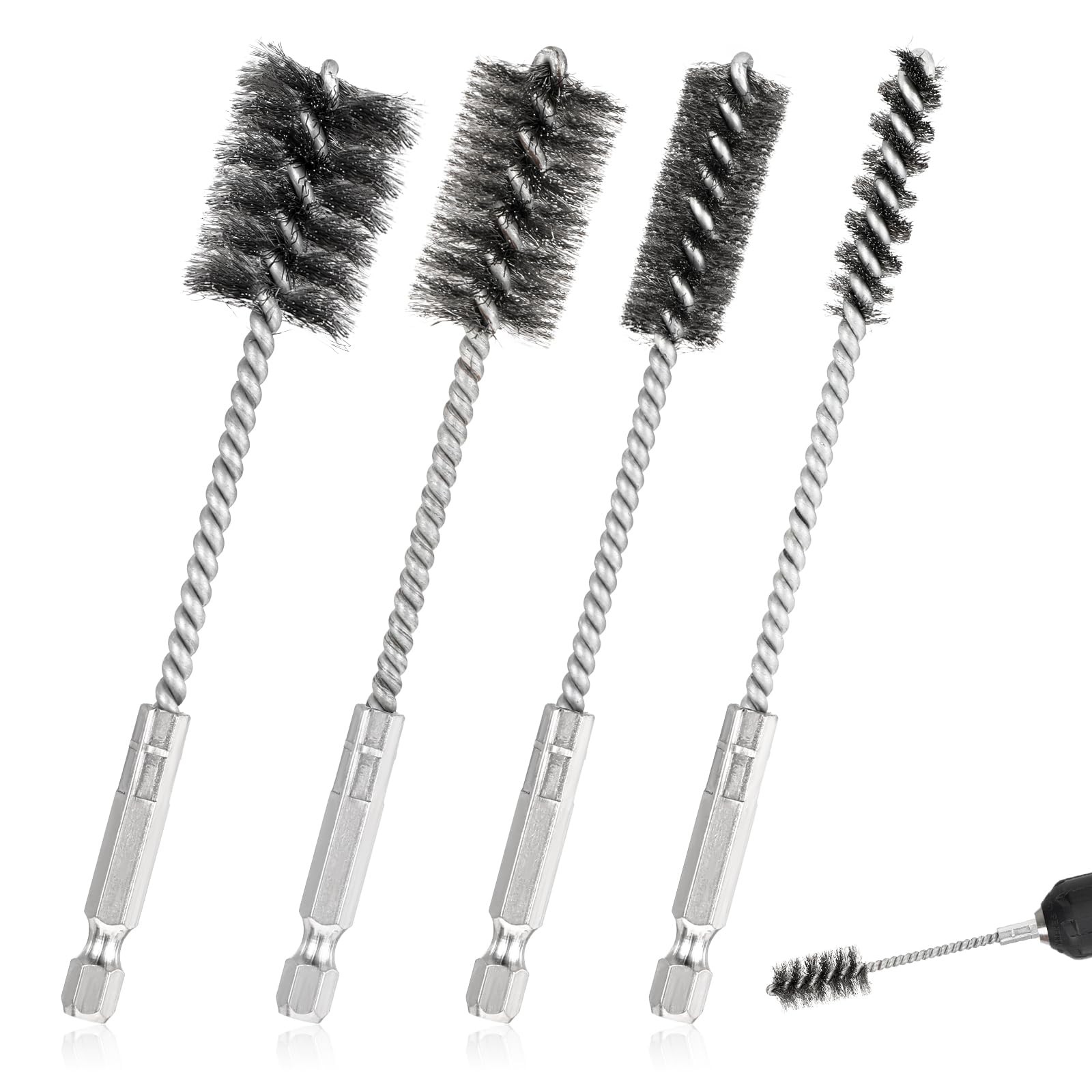 4 Pcs Stainless Steel Wire Brushes for Drill Stainless Steel Bore Brush Set