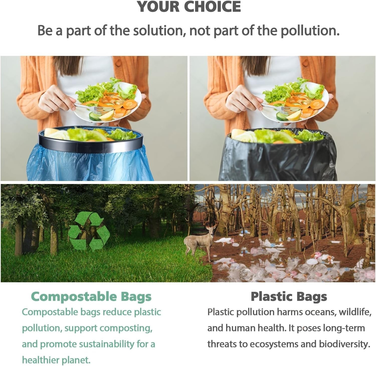 Small Trash Bags 4 Gallon Compostable Biodegradable Leak Proof Blue 100 Count