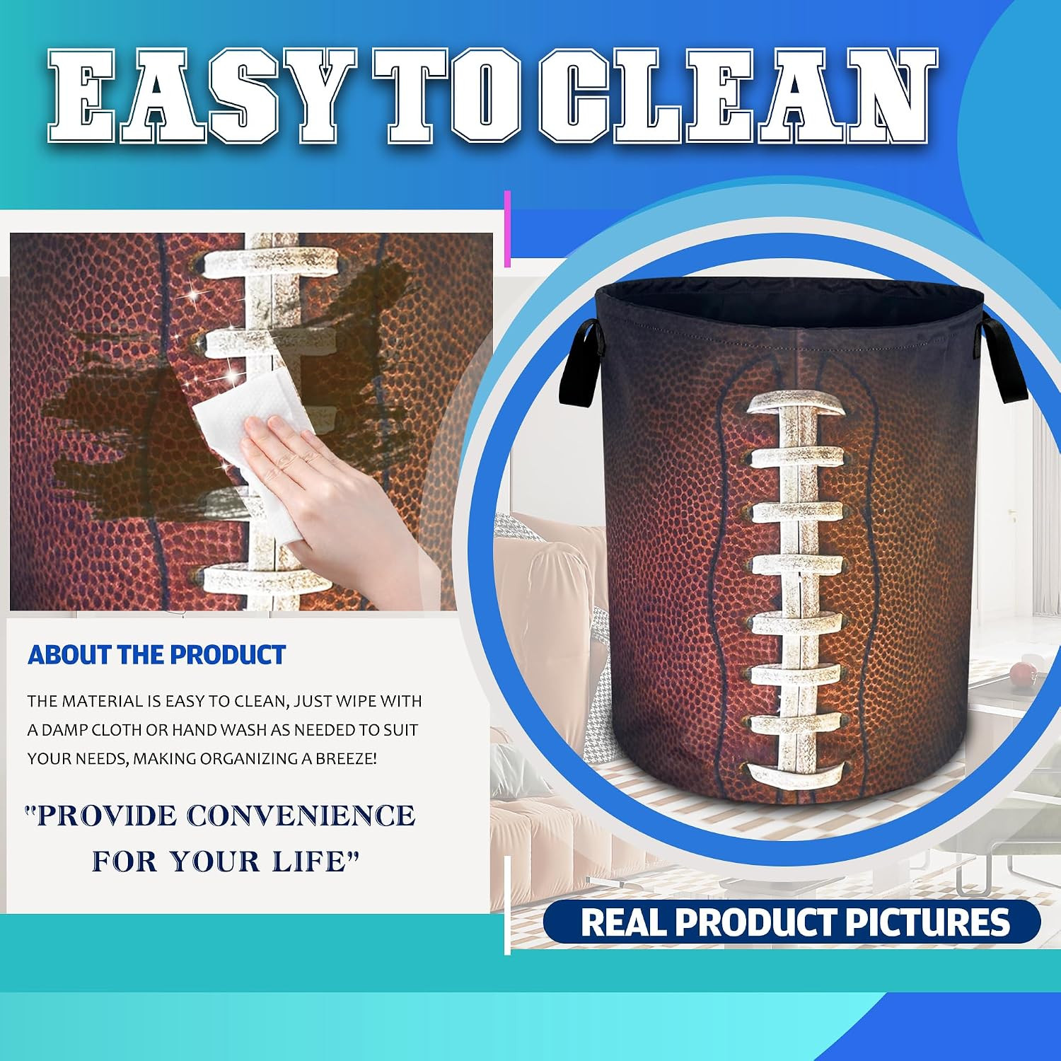 Football Laundry Basket Oxford Cloth Ball Texture Laundry Hamper with Handle Fol
