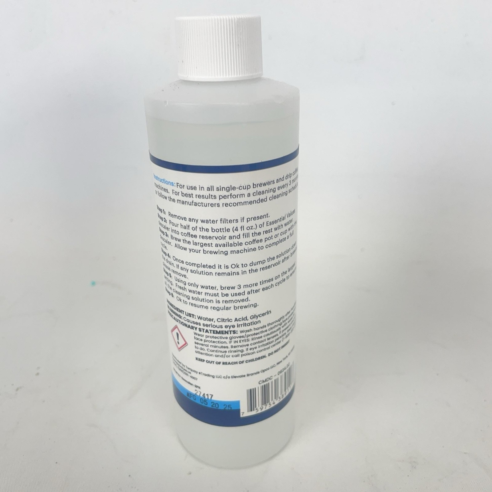 Essential Values Coffee Machine Descaler & Cleaner 8 Fl Oz Made In USA 2 Uses