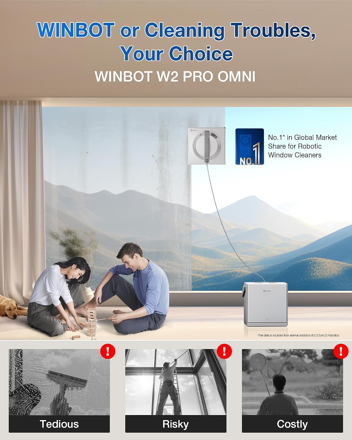 ECOVACS WINBOT W2 Pro Omni Portable Window Cleaning Robot, Intelligent Climbing