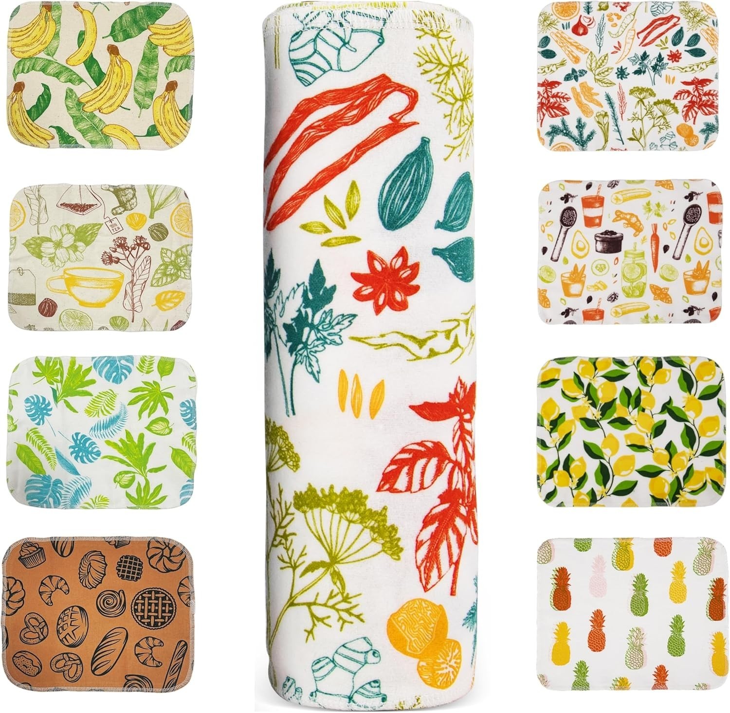 Multi-Purpose Cotton Flannel Towels – 12 Pack with Fun Prints for Every Kitchen