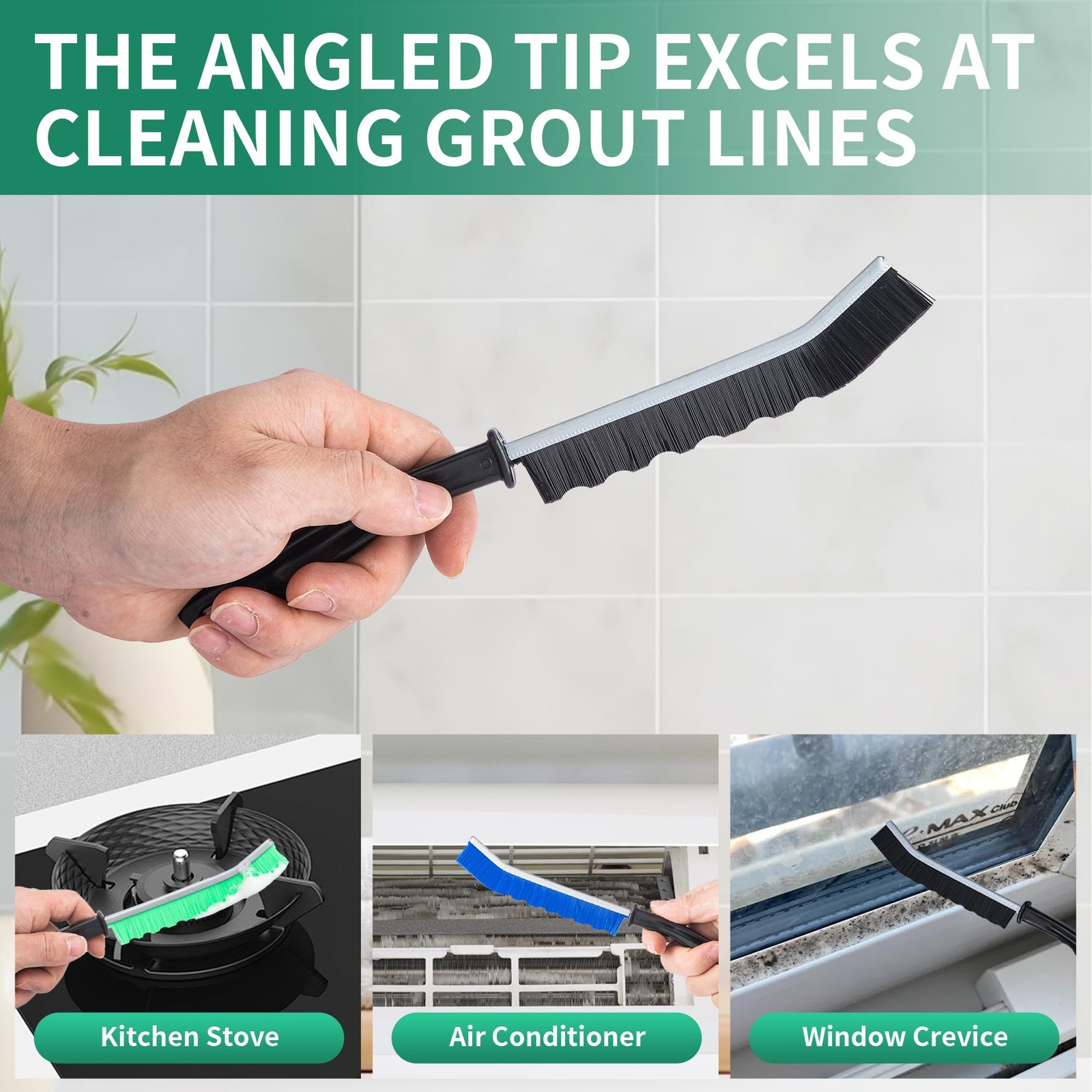 6-Pack Hard Bristle Crevice Cleaning Brush, Best Tool for Black, Blue, Green