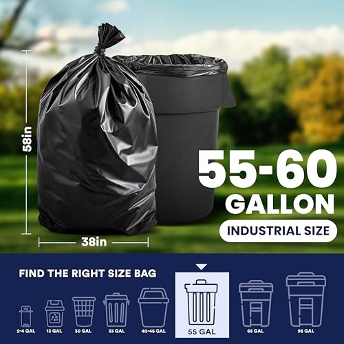 55-60 Gallon Trash Bags │ 1.0 Mil │ Black Heavy Duty Garbage Can 1.0 mil.
