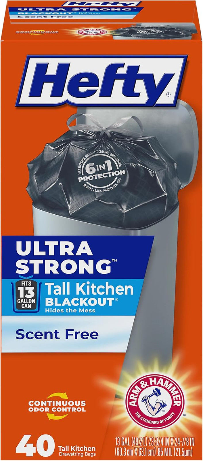 Ultra Strong 13 Gal Kitchen Trash Bags, Black, Unscented, 40ct | 13G Tall Trash