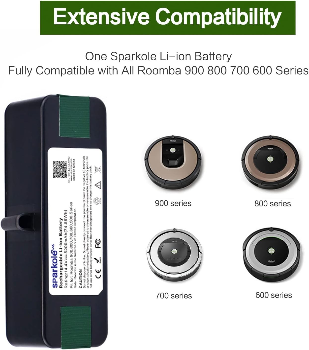 14.4V 5200mAh Lithium Ion Battery Compatible with iRobot Roomba 980 960 690 600