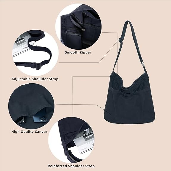 Canvas Hobo Crossbody Shoulder Tote Bag for Women and Men Large Messenger Bag