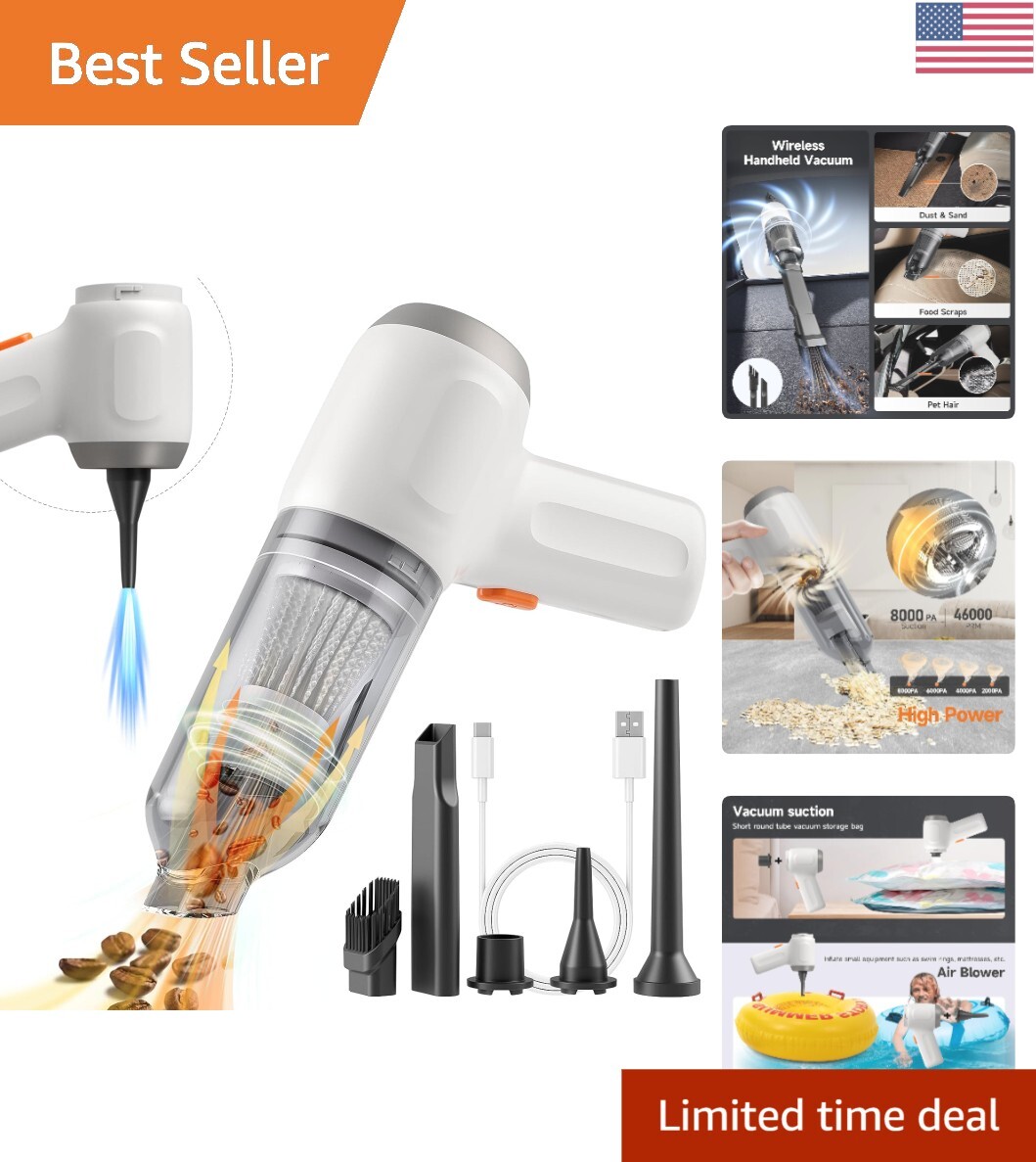 8000Pa Handheld Vacuum Dust Buster – 3-in-1 Blower & Pump for Car Cleaning