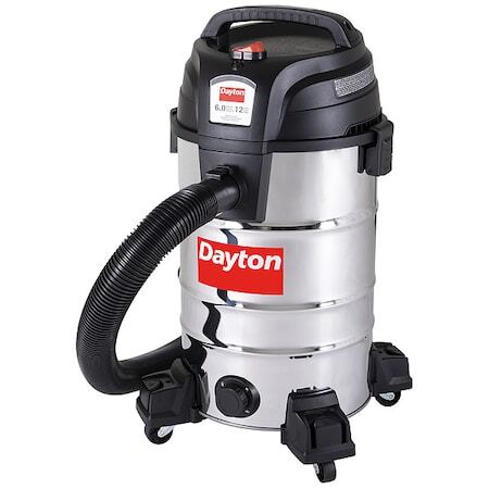 Dayton 61Hv86 Vacuum, 12 Gal Tank Size, Stainless Steel, 2 1/2 In Vacuum Hose