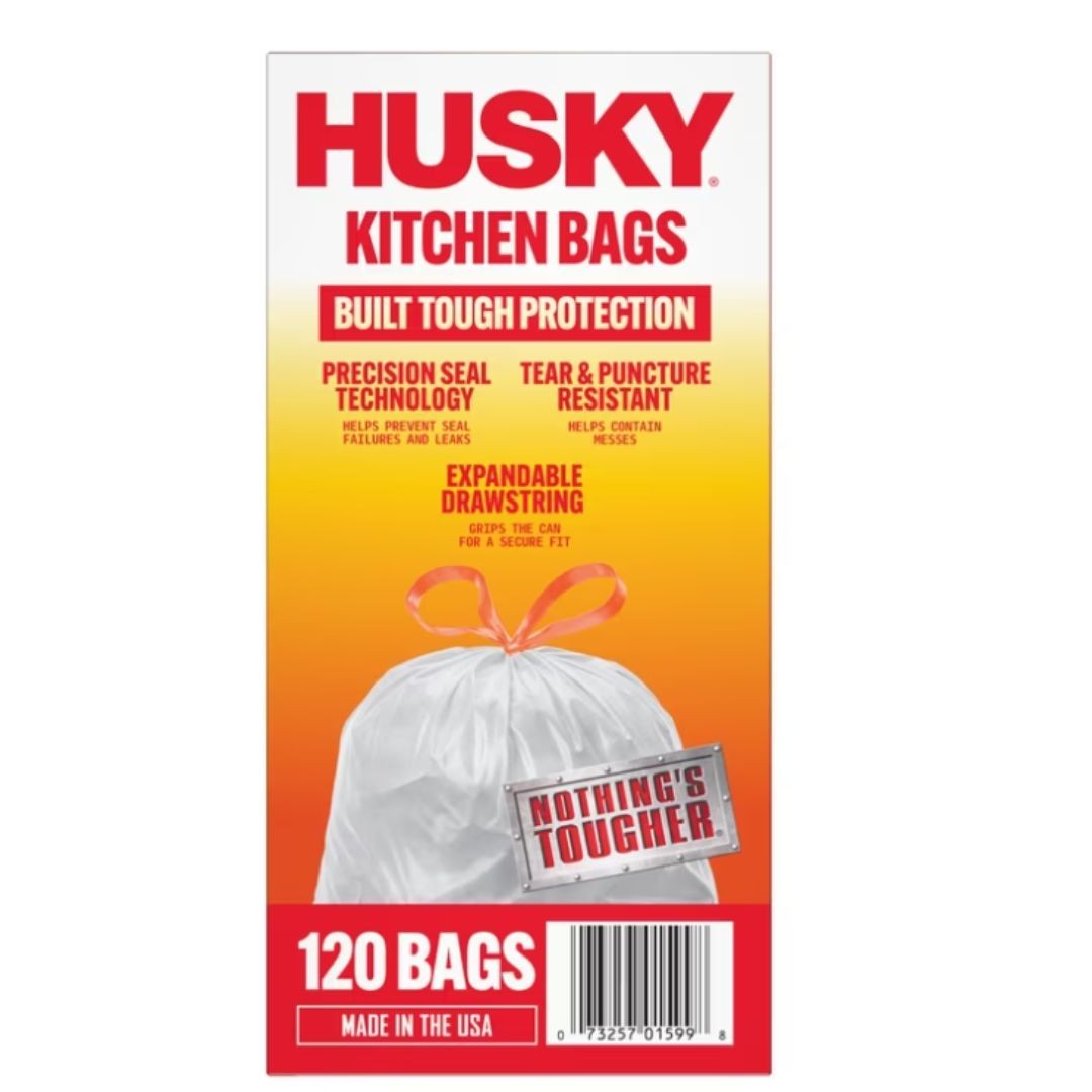 Husky 13 Gallon Tall Kitchen Drawstring Bags, 120 Bags New
