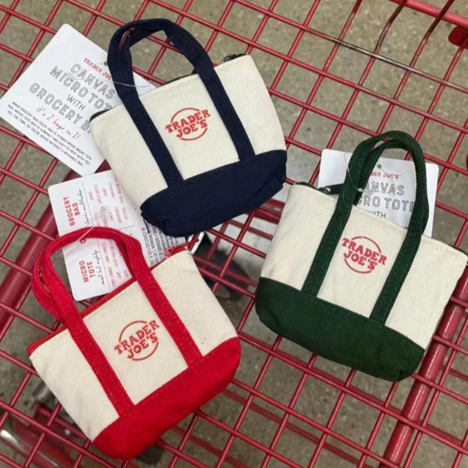 3X Trader Joe’s Mini Canvas Micro Tote With Storage Bag Christmas Limited Gift