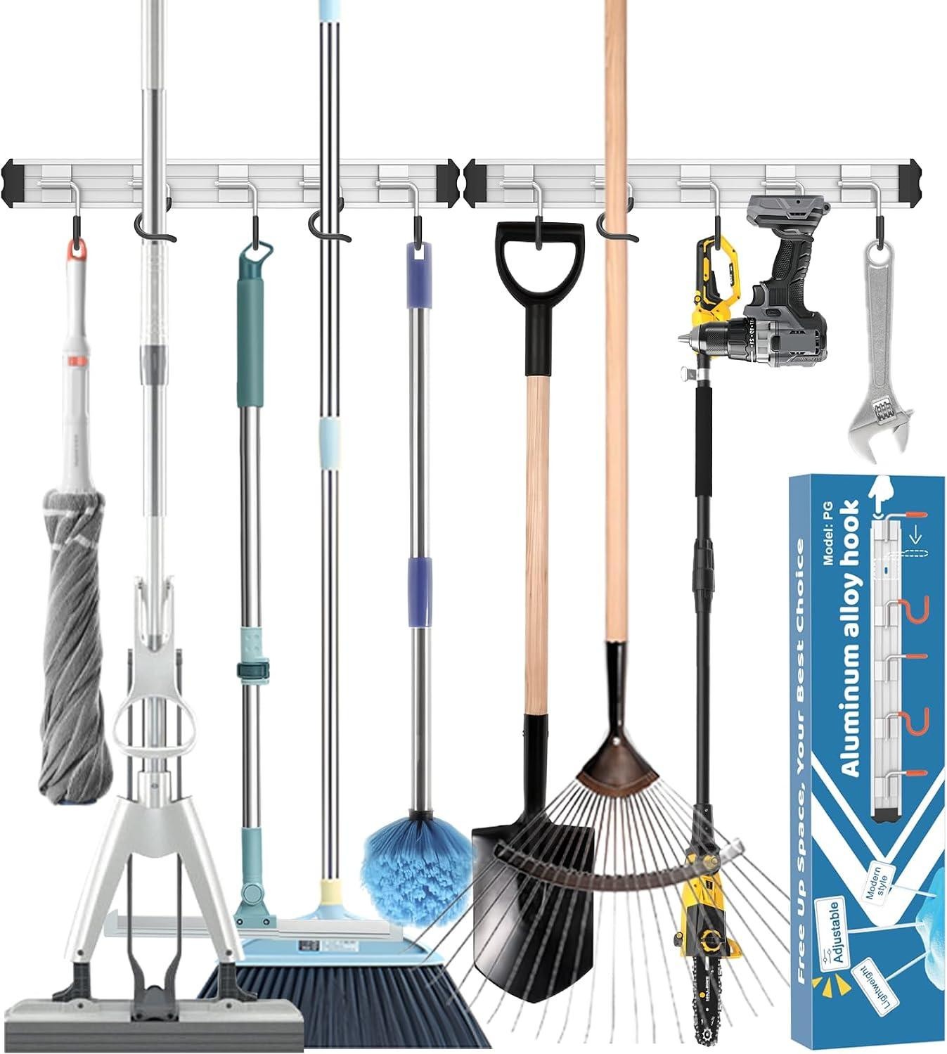 Mop and Broom Holder Wall Mount Garden Tool Rack Organizer | Modern Style