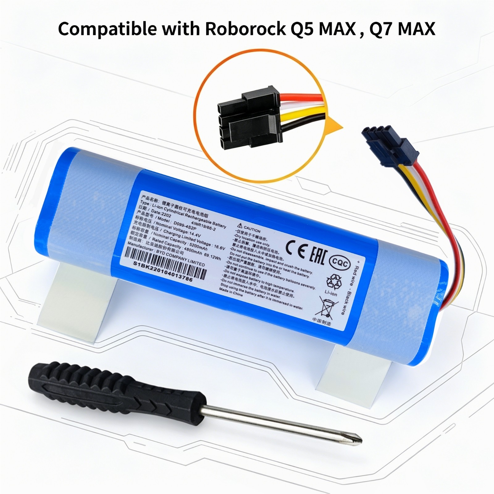 New Battery for Roborock E4 E20 E25 E35 E201, C10 T6 T60 T65 Robot Vacuum