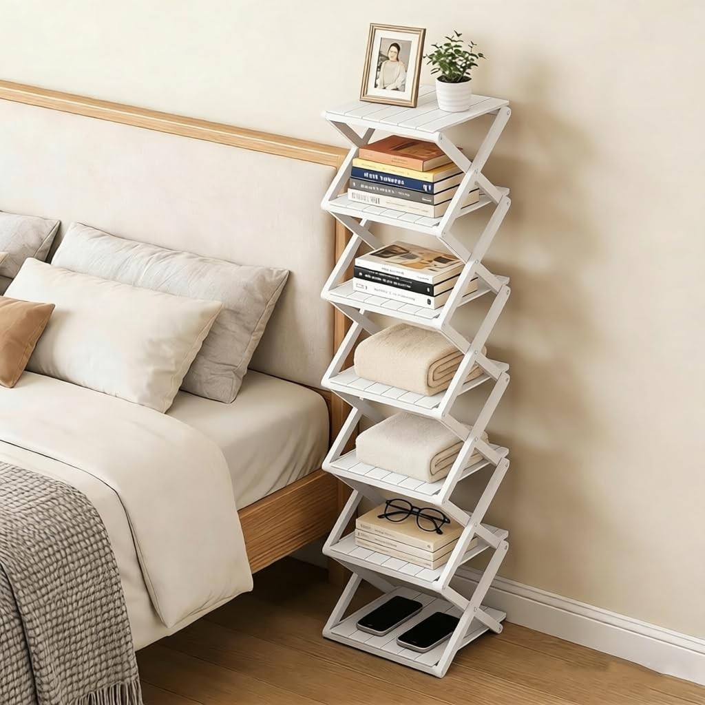 Bamboo Shoe Rack – No Assembly Required, Tall Narrow Foldable Shoe Organizer,…