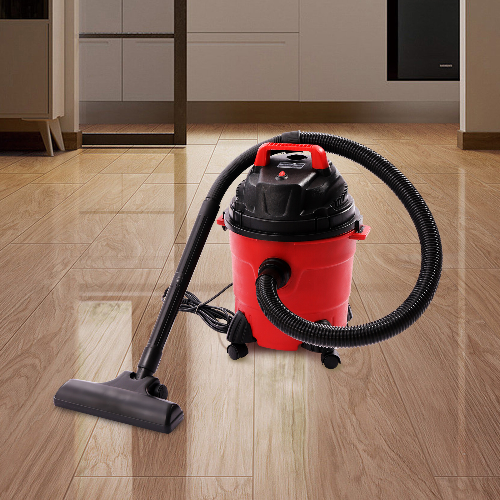 Portable 3 in1 Wet Dry Vacuum Cleaner with Wheels Heavy-Duty for House 1000W Red