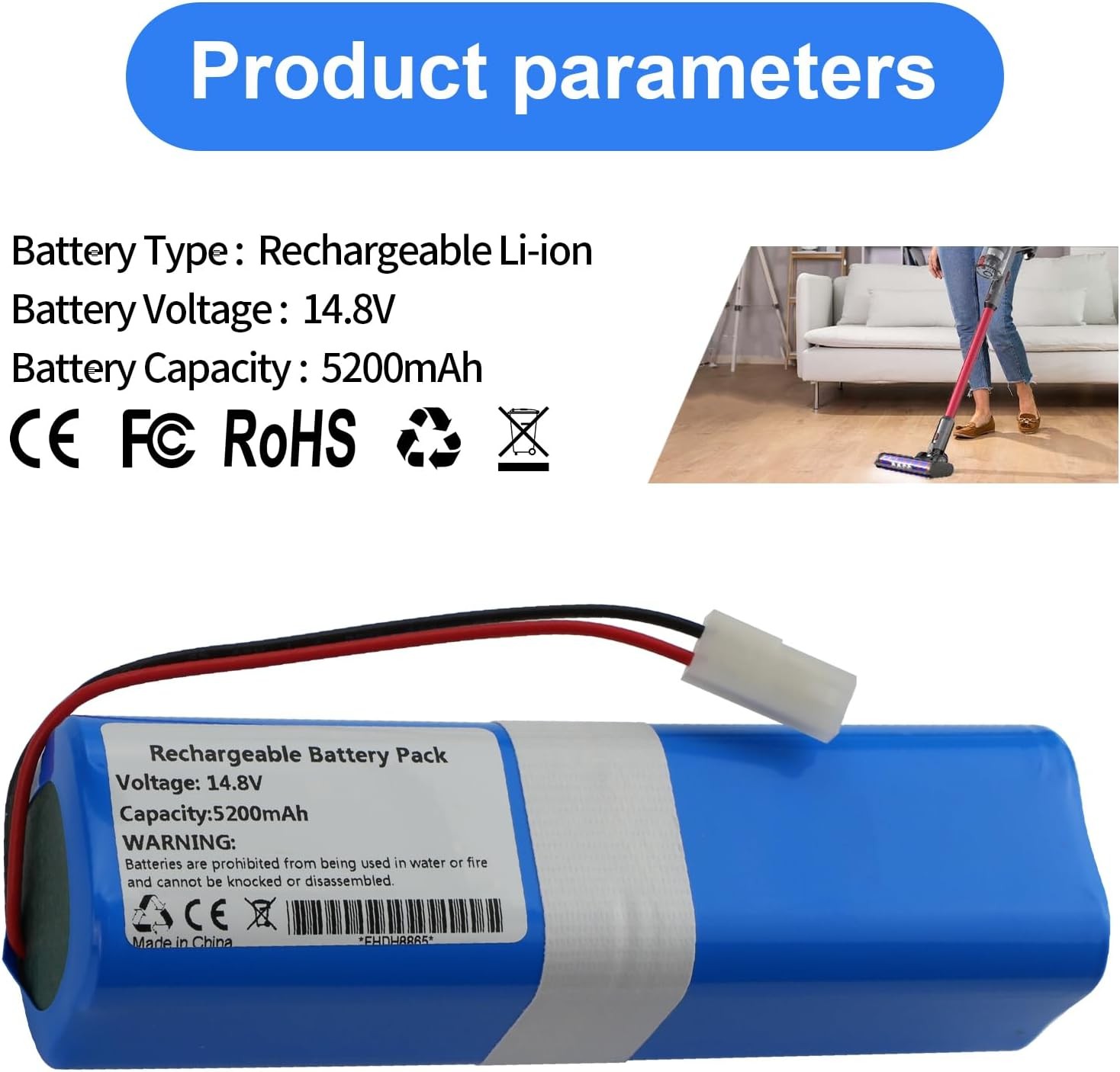 5200mAh Battery Replacement for ROEMO D093 4S2P Robot Vacuum Cleaner with Tools