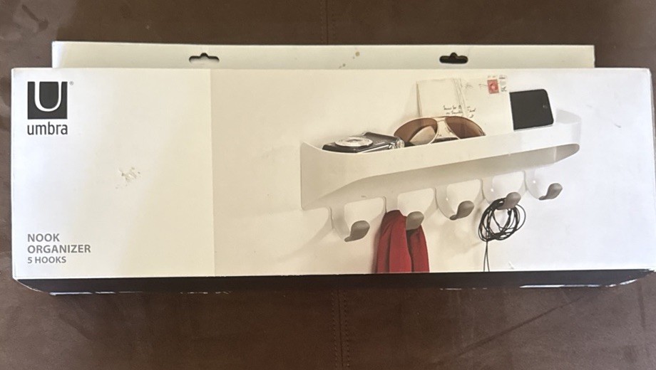 Umbra 5 Hook Nook Organizer with Shelf – White Wall Mounted 17.5 x 3.7 x 4.9 in