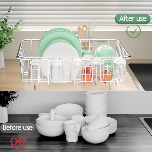 Fanbsy Dish Drying Rack in Medium with Cup Holder – 14.96×11.02×5.35 Inches