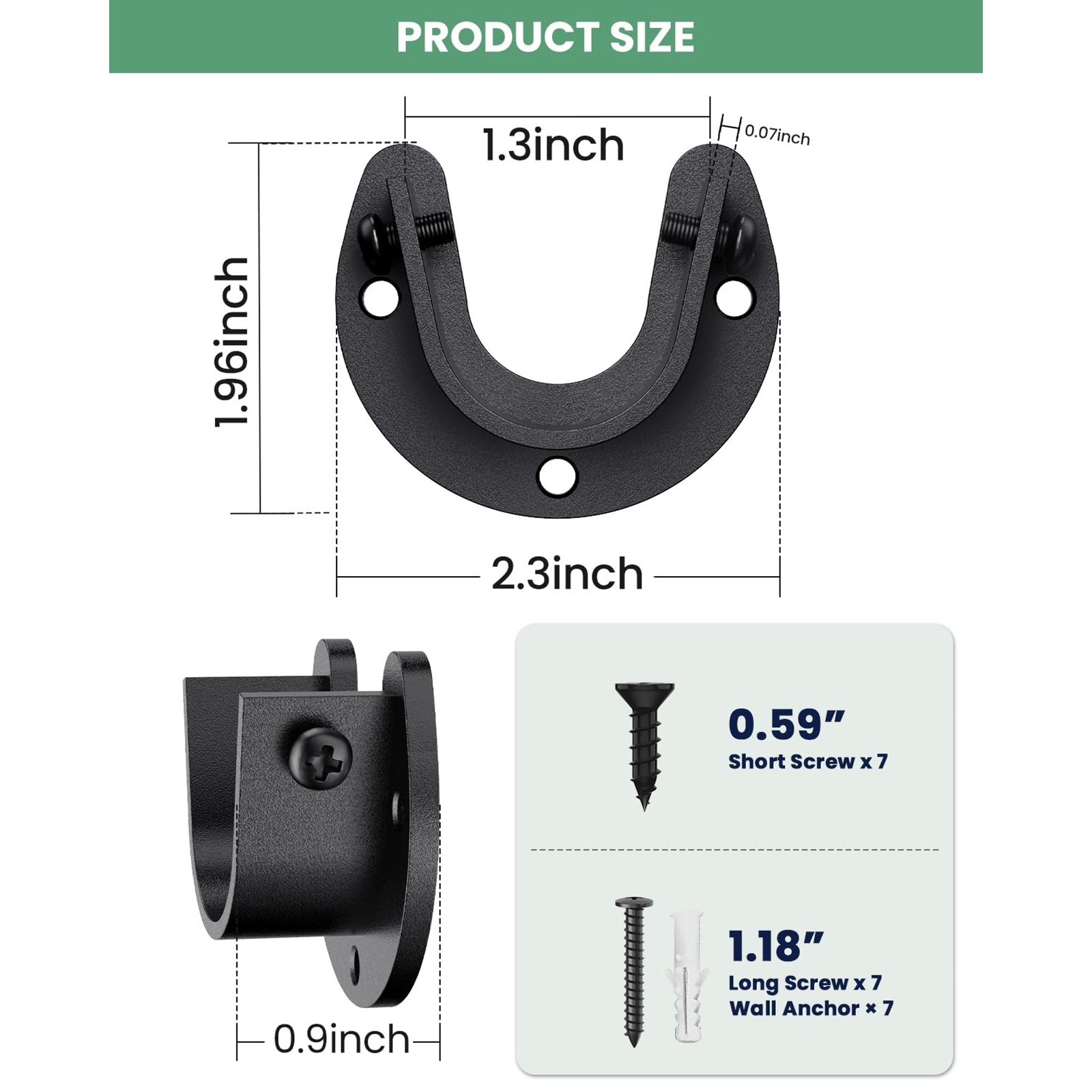 Supforce 2 Pack Closet Rod End Bracket, U Shaped Wall Mount Support, Black | Rod