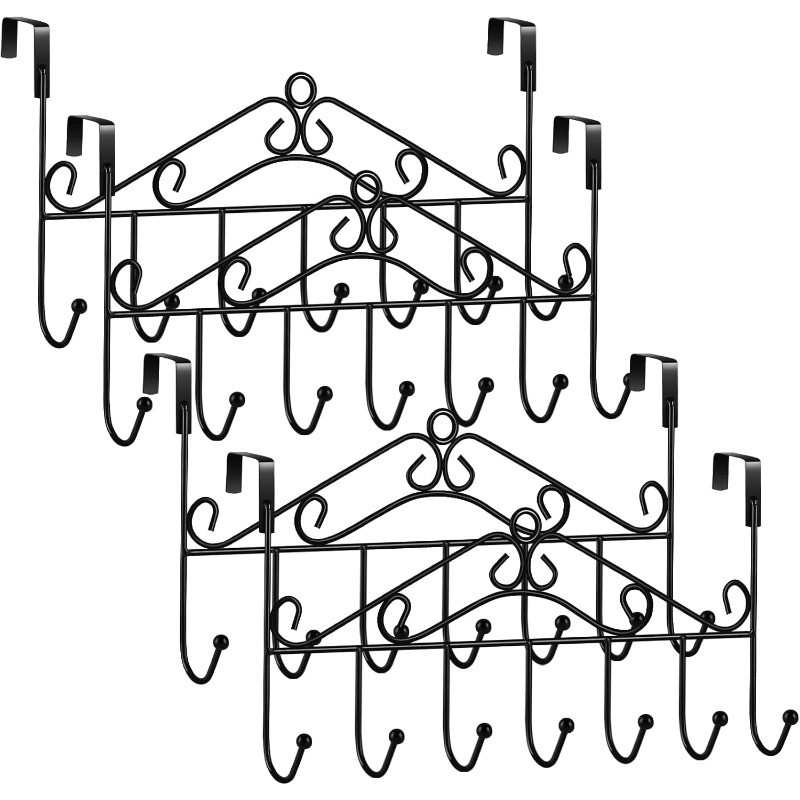 4 Packs Over The Door Towel Hook Coat Rack with 7 Hooks, Metal Hanging Organizer