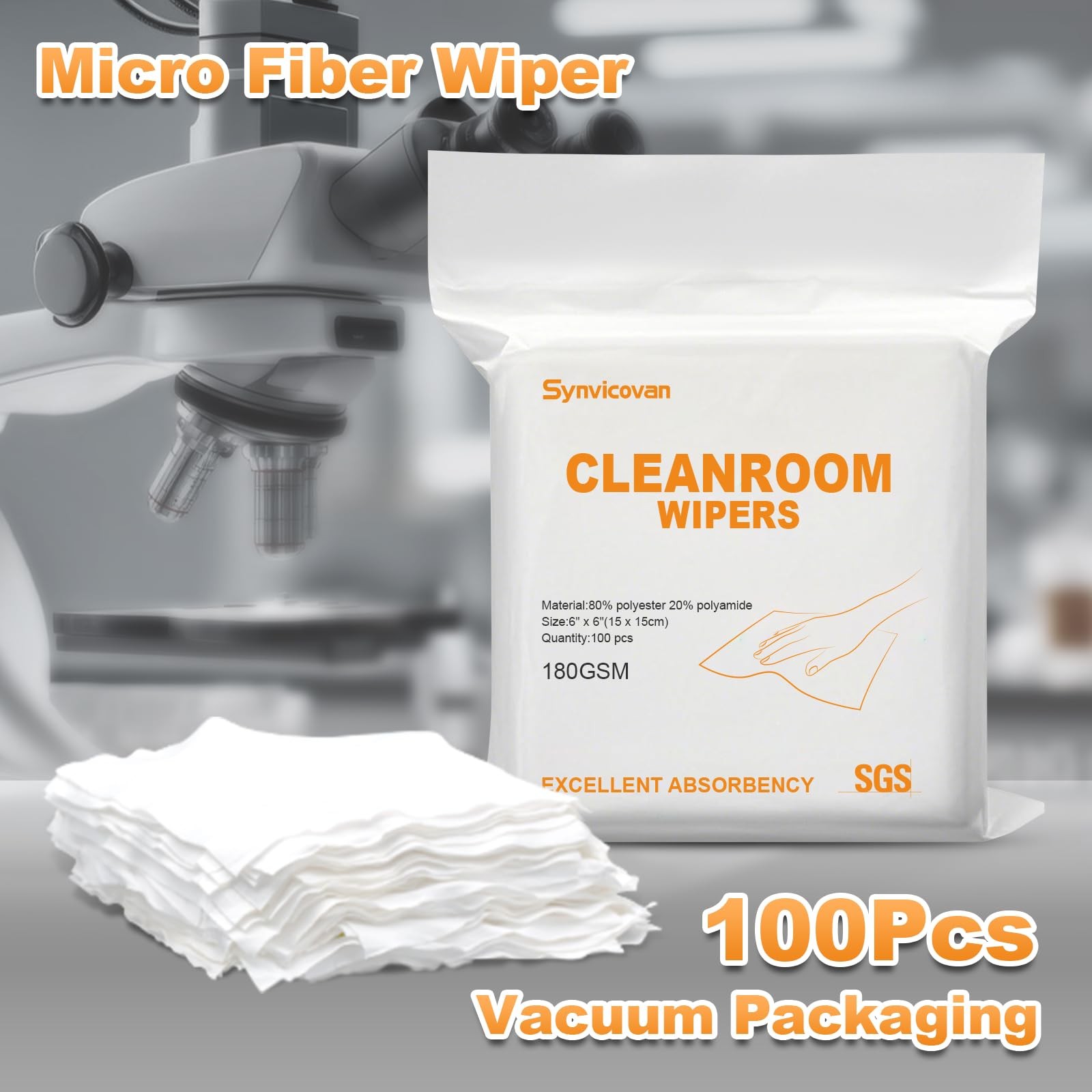 Microfiber 6″x6″(100 Pcs,Class 100, 180GSM) Superfine Lint Cloths Cleaning an…