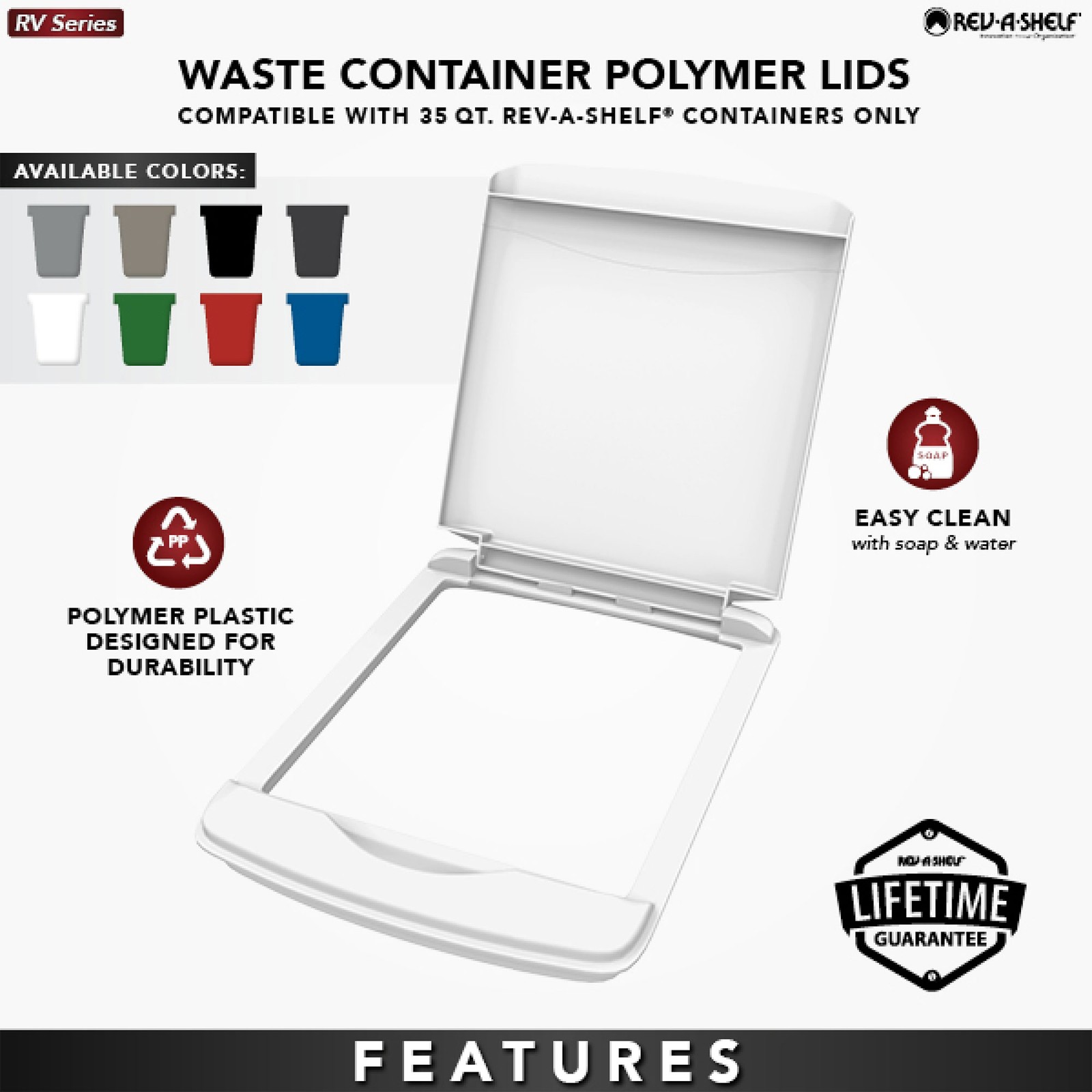 Rev-A-Shelf 35 qt. Trash Can Replacement Lid, White (Lid Only), RV-35-LID-1