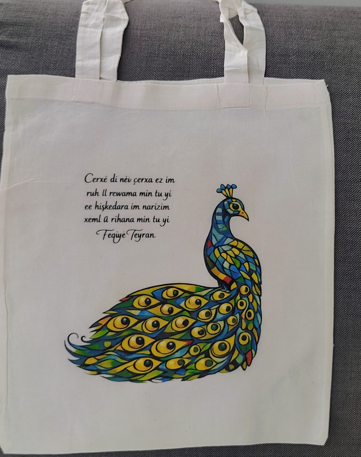 Peacock Design Canvas Tote Bag Reusable Shopping Bag 32x36cm Animal Print