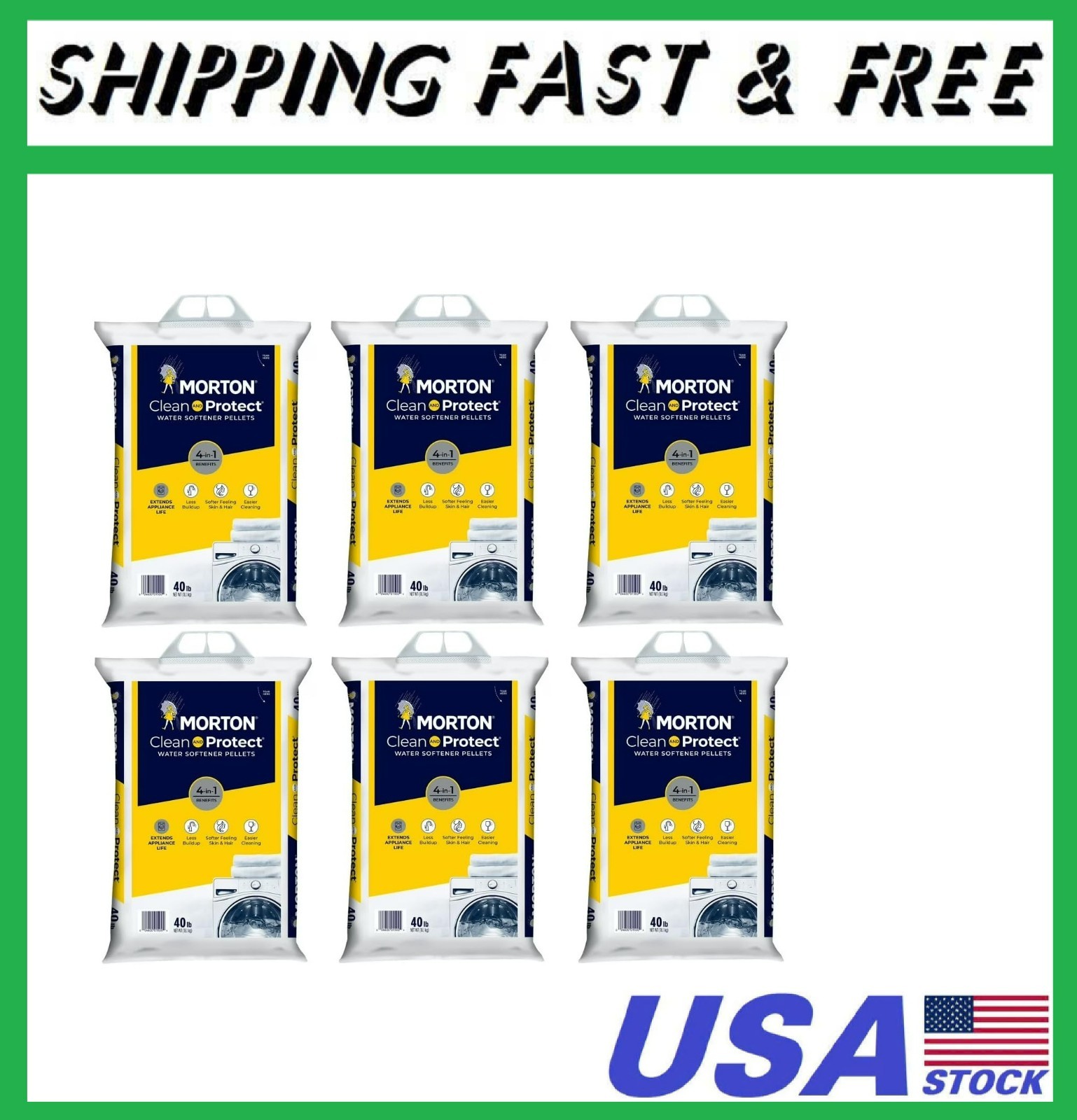 40lb Bags, Morton Clean and Protect Water Softener Salt Pellets (Pack of 6)