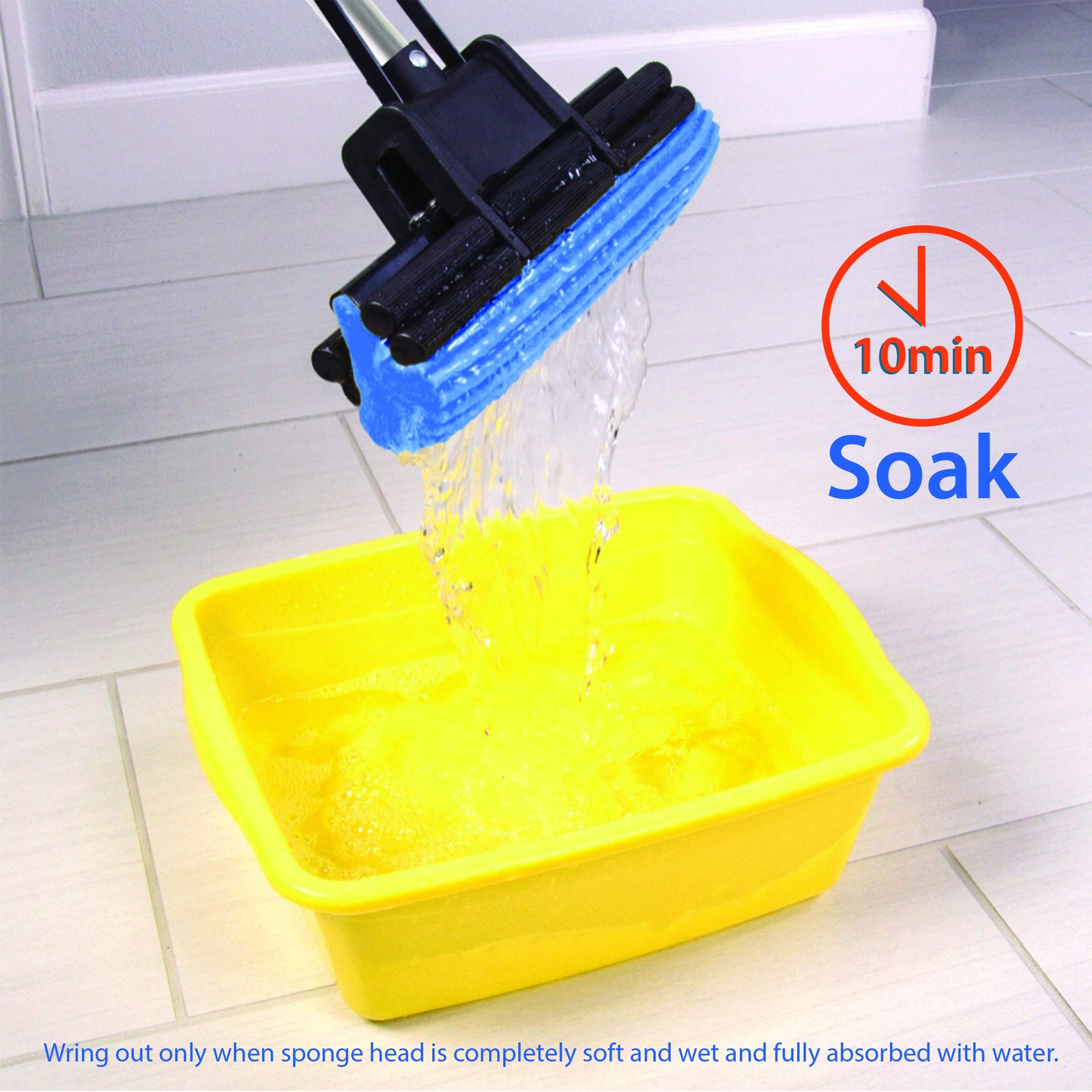 Kitchen + Home PVA Sponge Roller Mop – 11″ 1 Count (Pack of 1), Blue/Black