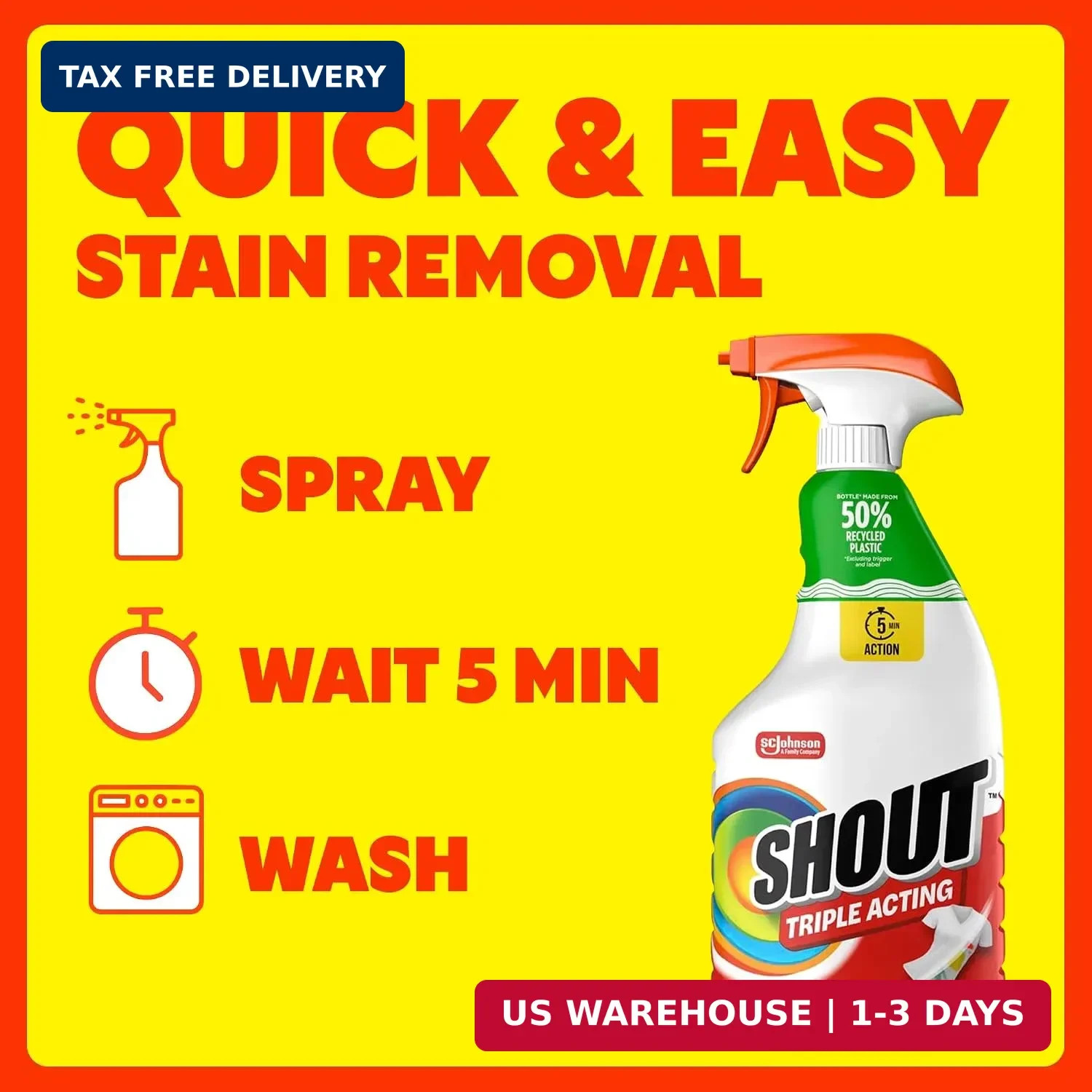 Shout Active Enzyme Laundry Stain Remover Spray, Triple-Acting Formula Clings, P