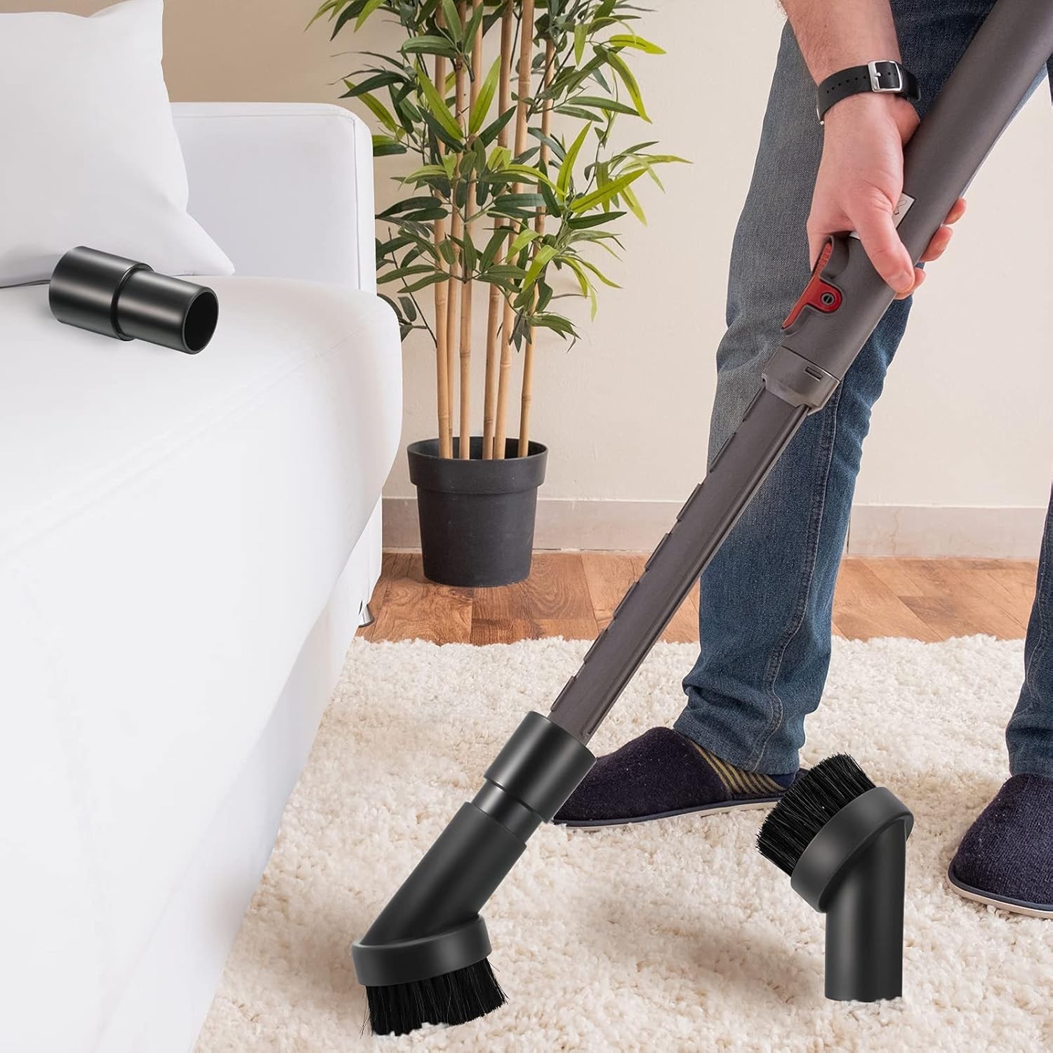 3-Pc Round Dust Brush Set with Hose Adapter for 1.25-Inch Vacuum Attachments