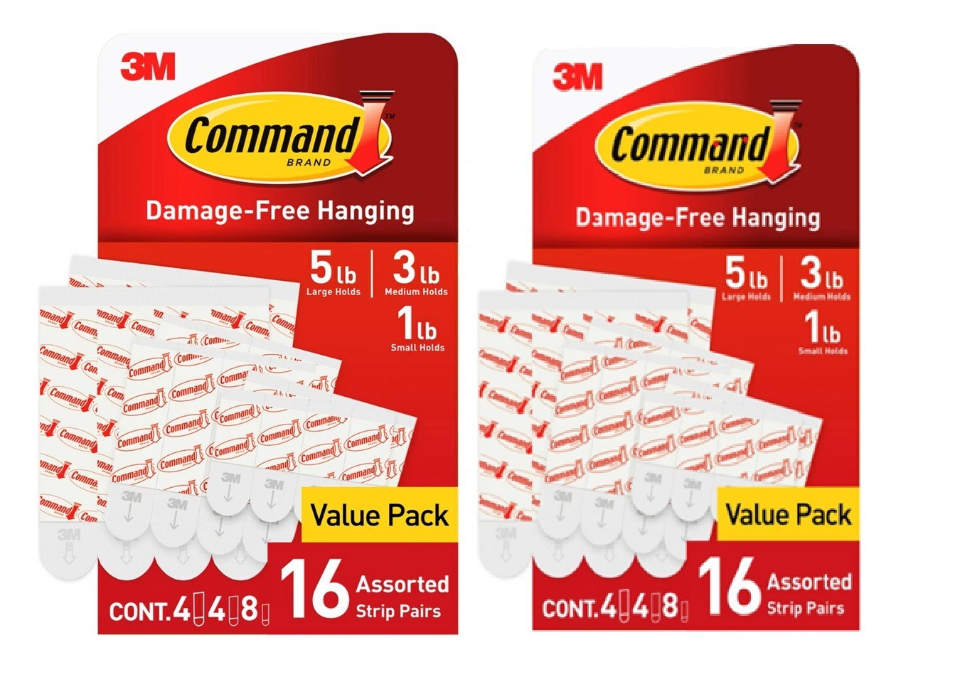 Command Damage-Free Adhesive Strips – Double Pack (8 Small, 4 Medium, 4 Large pe