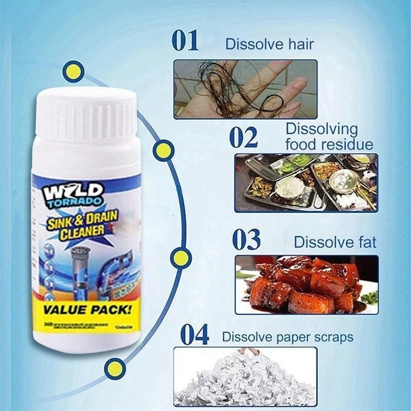 2PCS Wild Tornado Powerful Sink Drain Cleaner High Efficiency Clogging Cleaner
