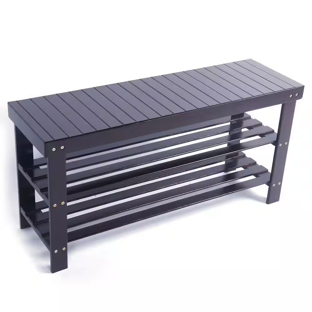35.43 In. L X 11.02 In. W X 17.72 In. H 10-Pairs 3-Tier Brown Bamboo Shoe Rack