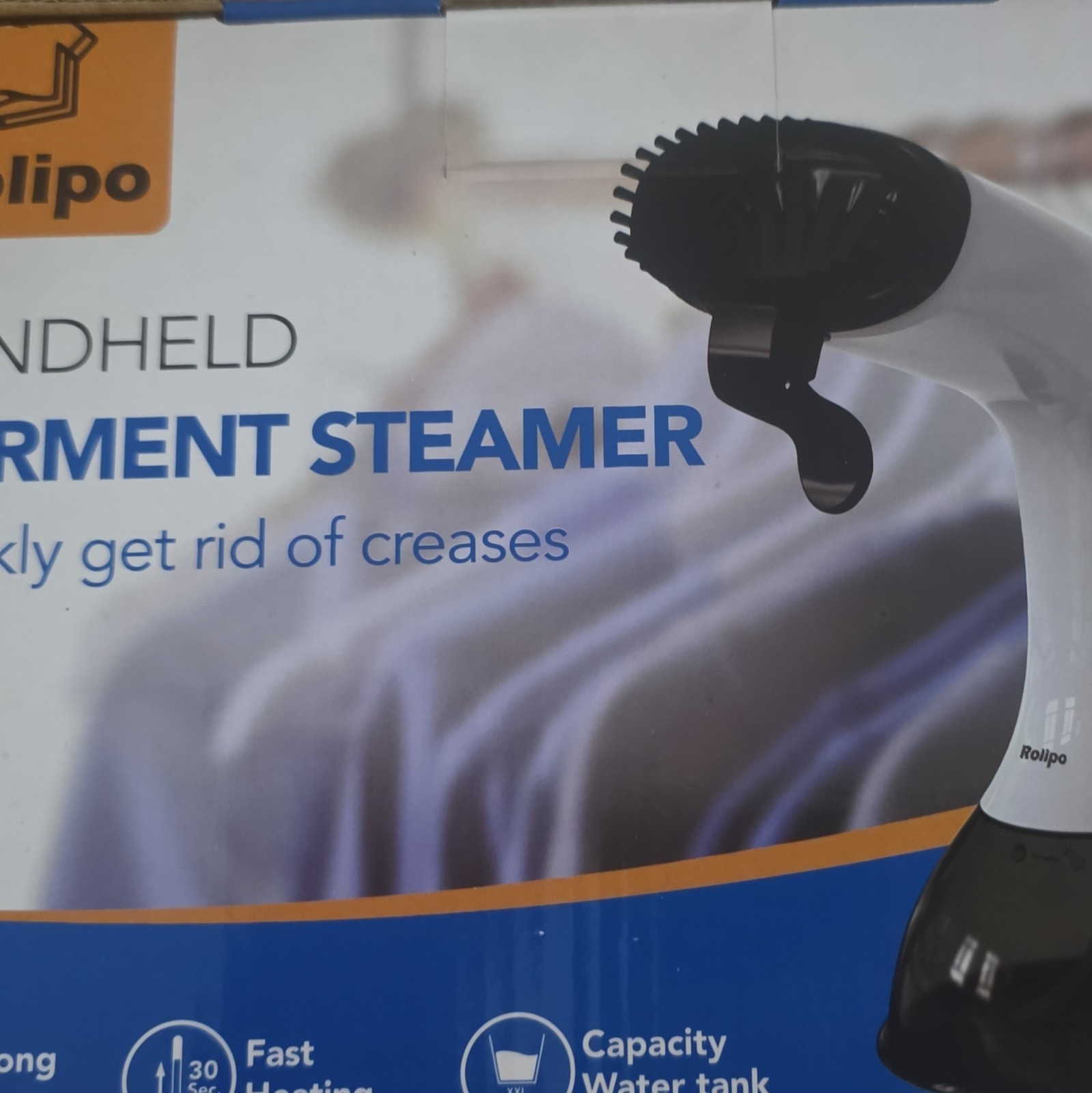 Rolipo Handheld Garment Steamer White Black Fast Heat 30sec