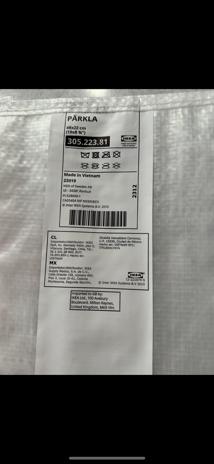 Ikea PARKLA Shoe Storage Bag Zippered – 48cm x 22cm/White/4 Pack