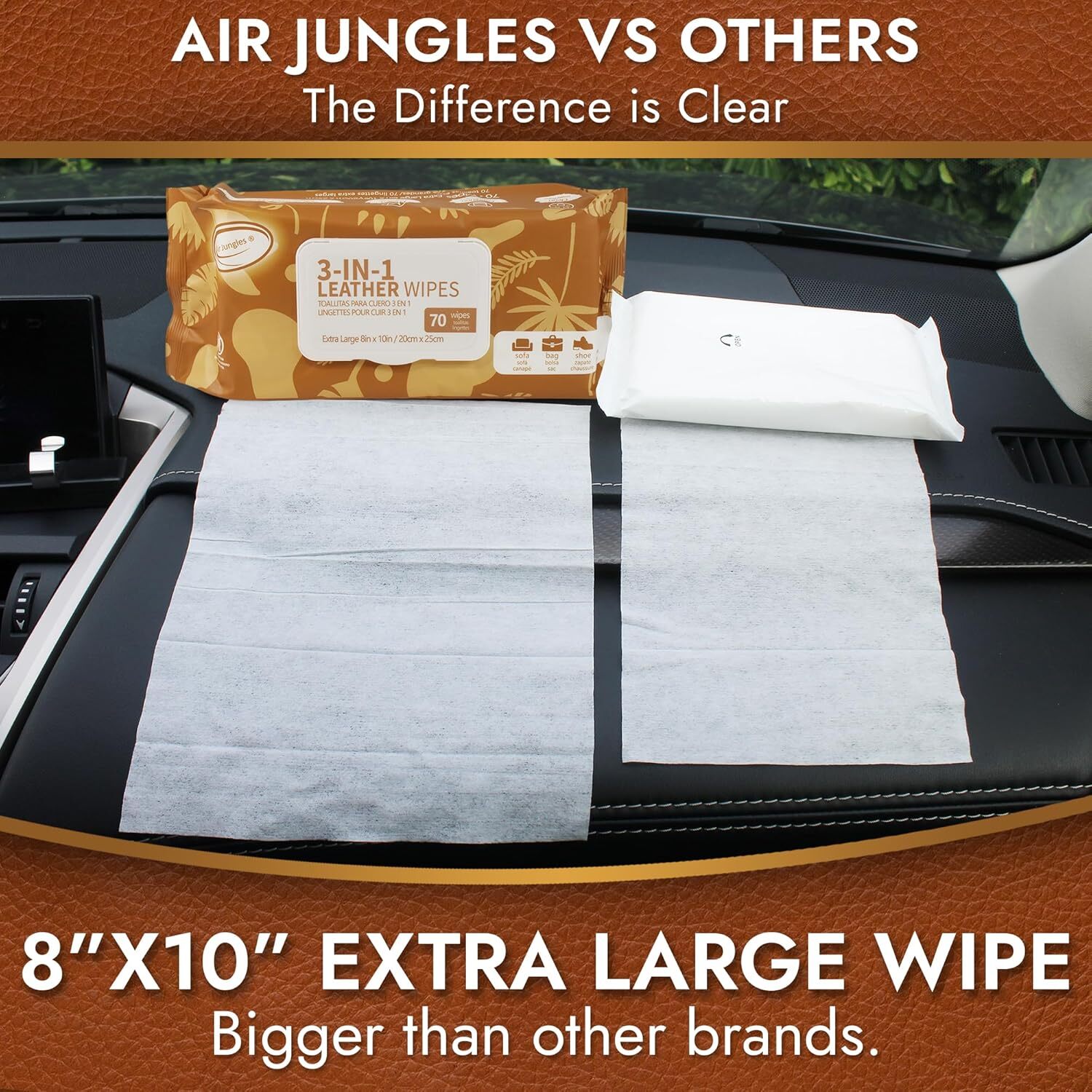 Air Jungles 3in1 Leather Cleaner Wipes 70 Count (Pack of 1)