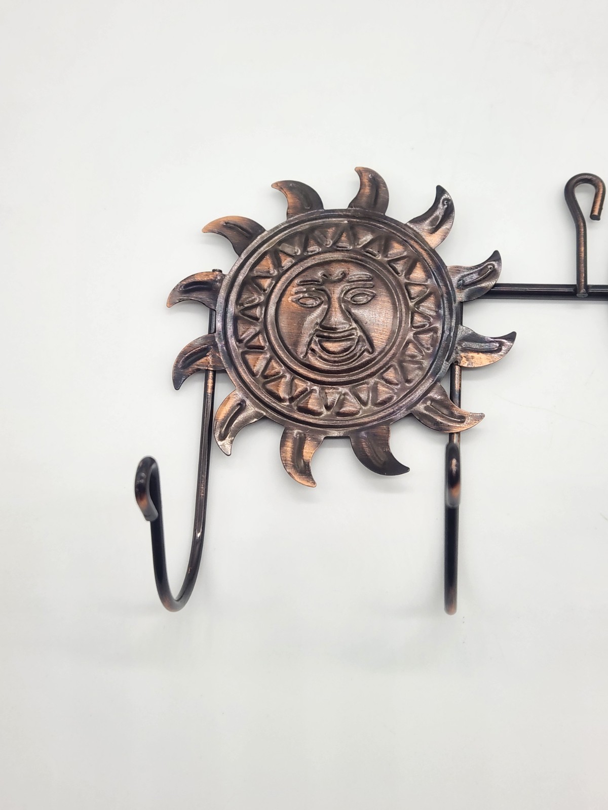 Celestial Sun Moon Star Metal Wall Hook Rack 7 Hooks Rustic Bronze Decor