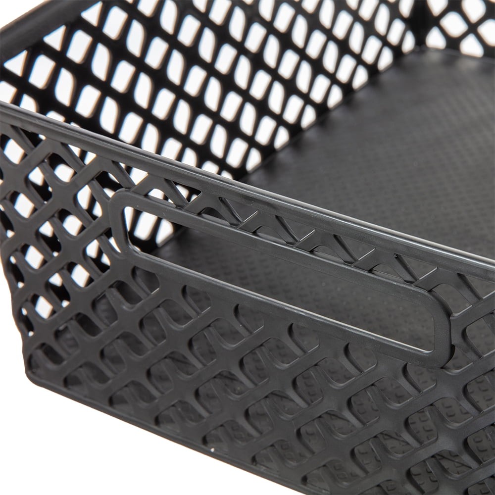 Medium Black Decorative Plastic Storage Basket, 14 in x 11.5 in x 5.3 in