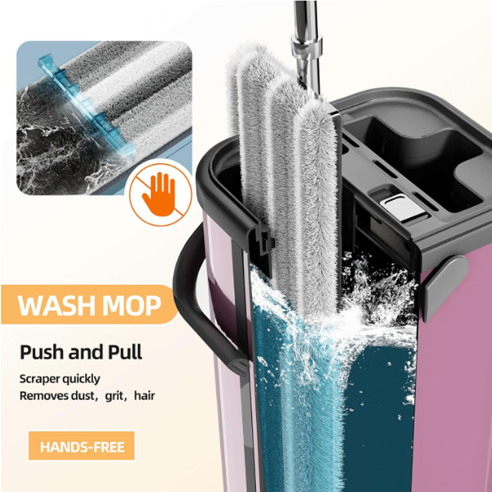 Flat Mop Bucket Set Separate Dirty Water Stainless Steel Bucket 2/4/6 Pads