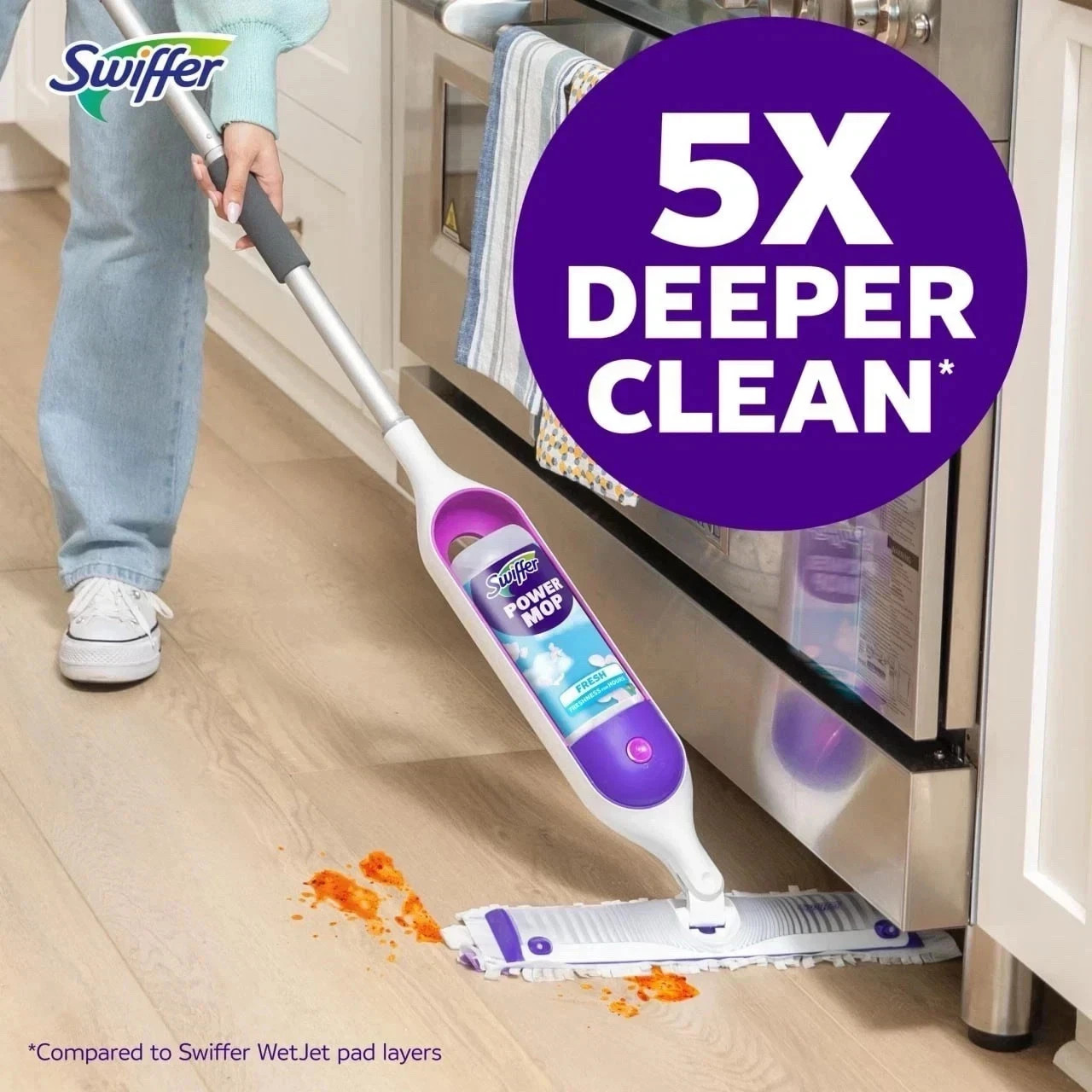 Swiffer Power Mop Kit with Refill, Unscented, 1 Handle + 1 solution & 2 Pads