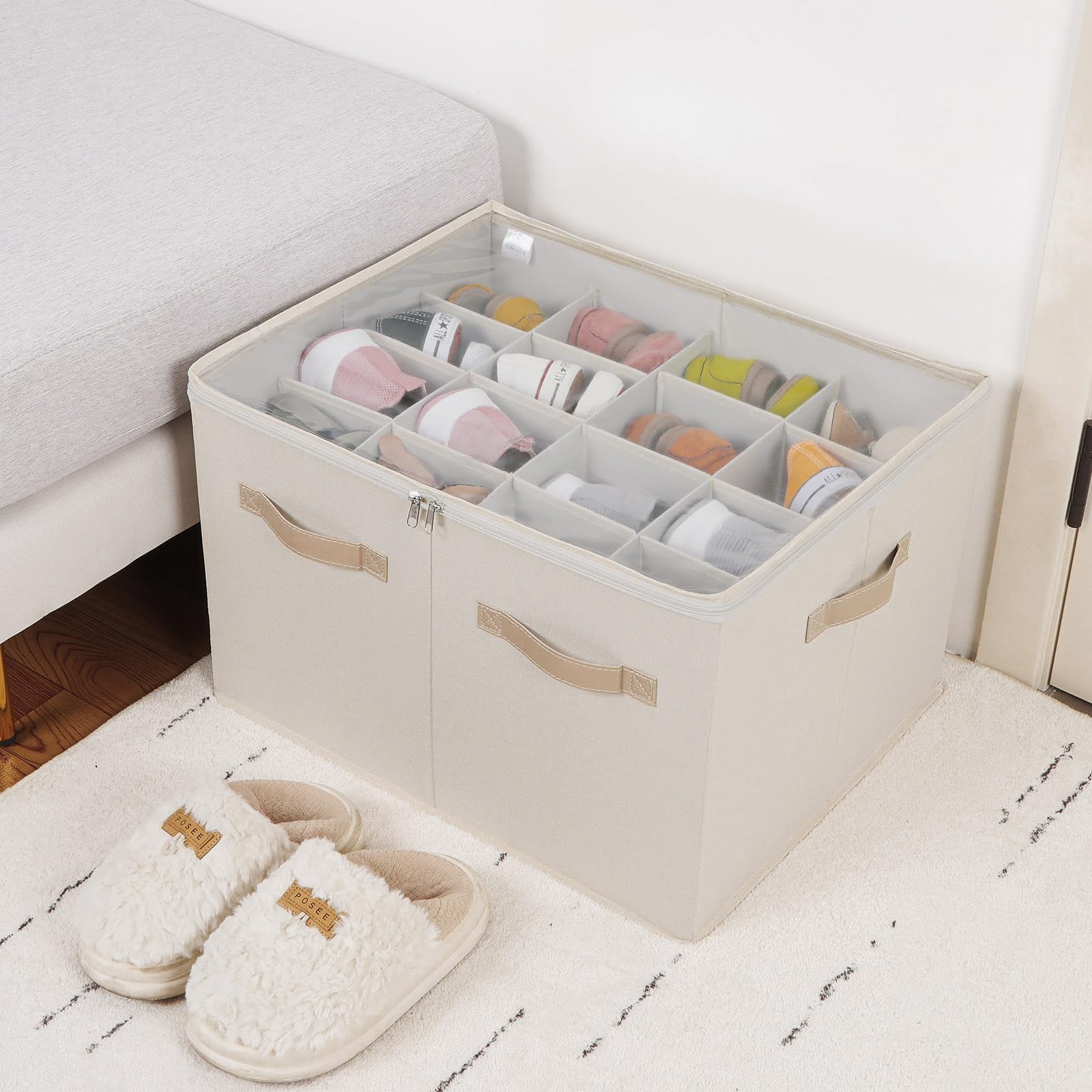 TOPIA HOME Shoe Organizer for Large(20.87”L x 16.54”W x 13.5”H), Beige