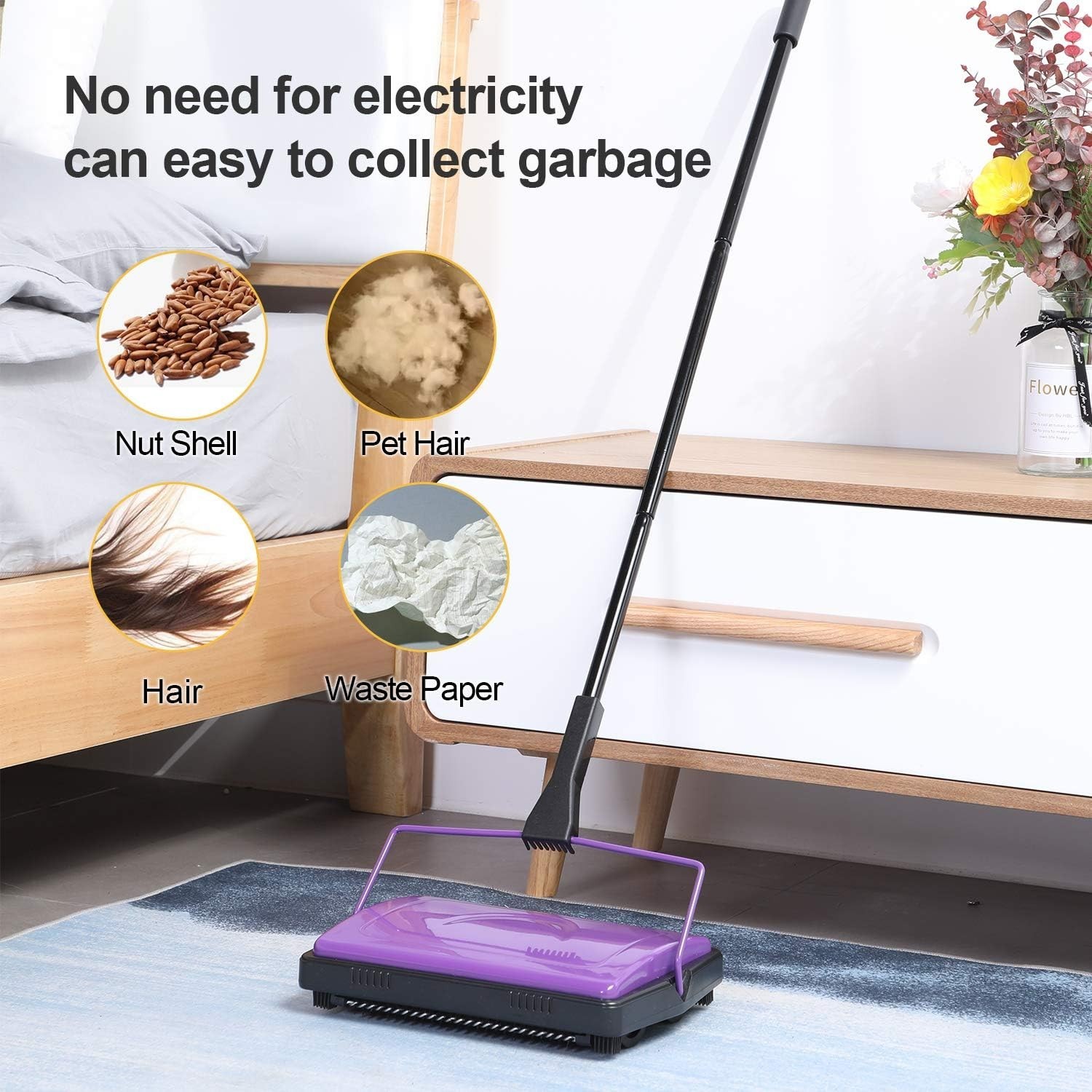 Stylish No-Battery Carpet Sweeper – Lightweight Cleaner for Quick Home Use