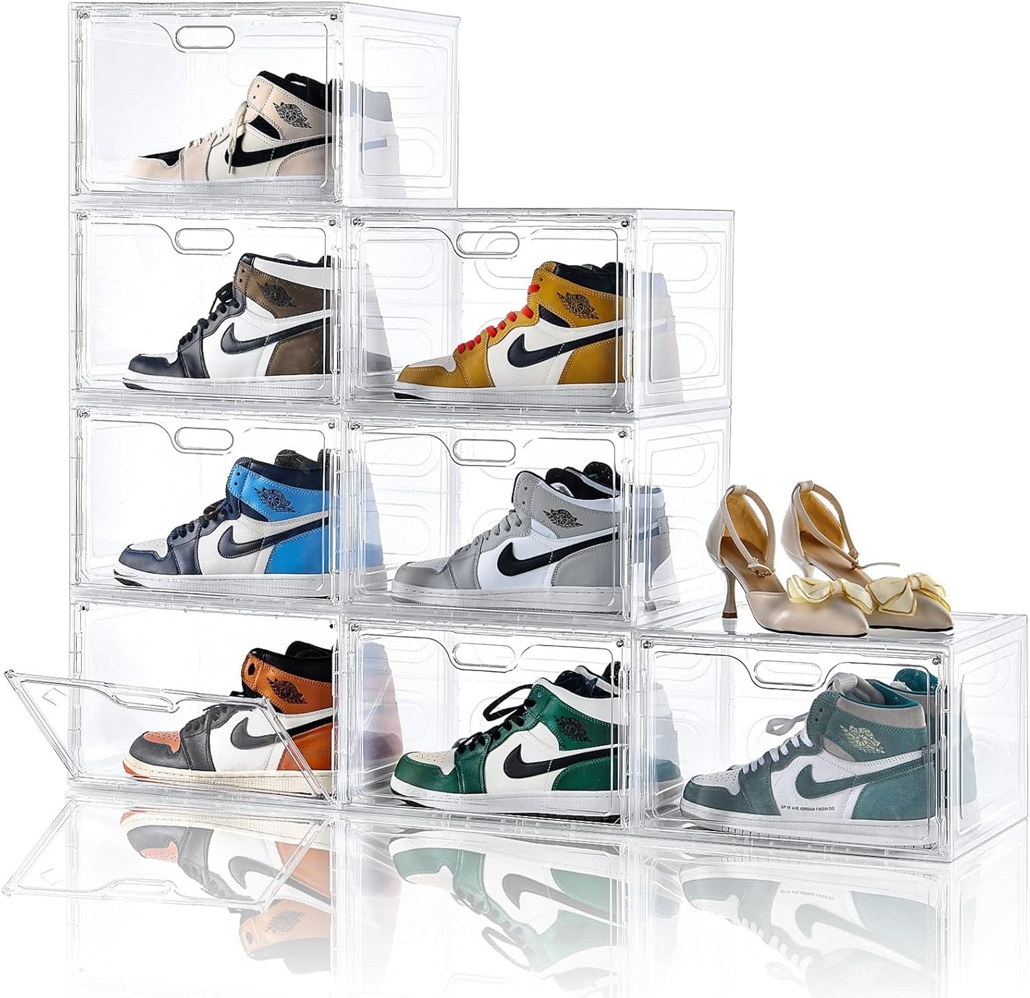 8 Pack Shoe Boxes Clear Plastic Stackable, Large Shoe Storage Organizer with …