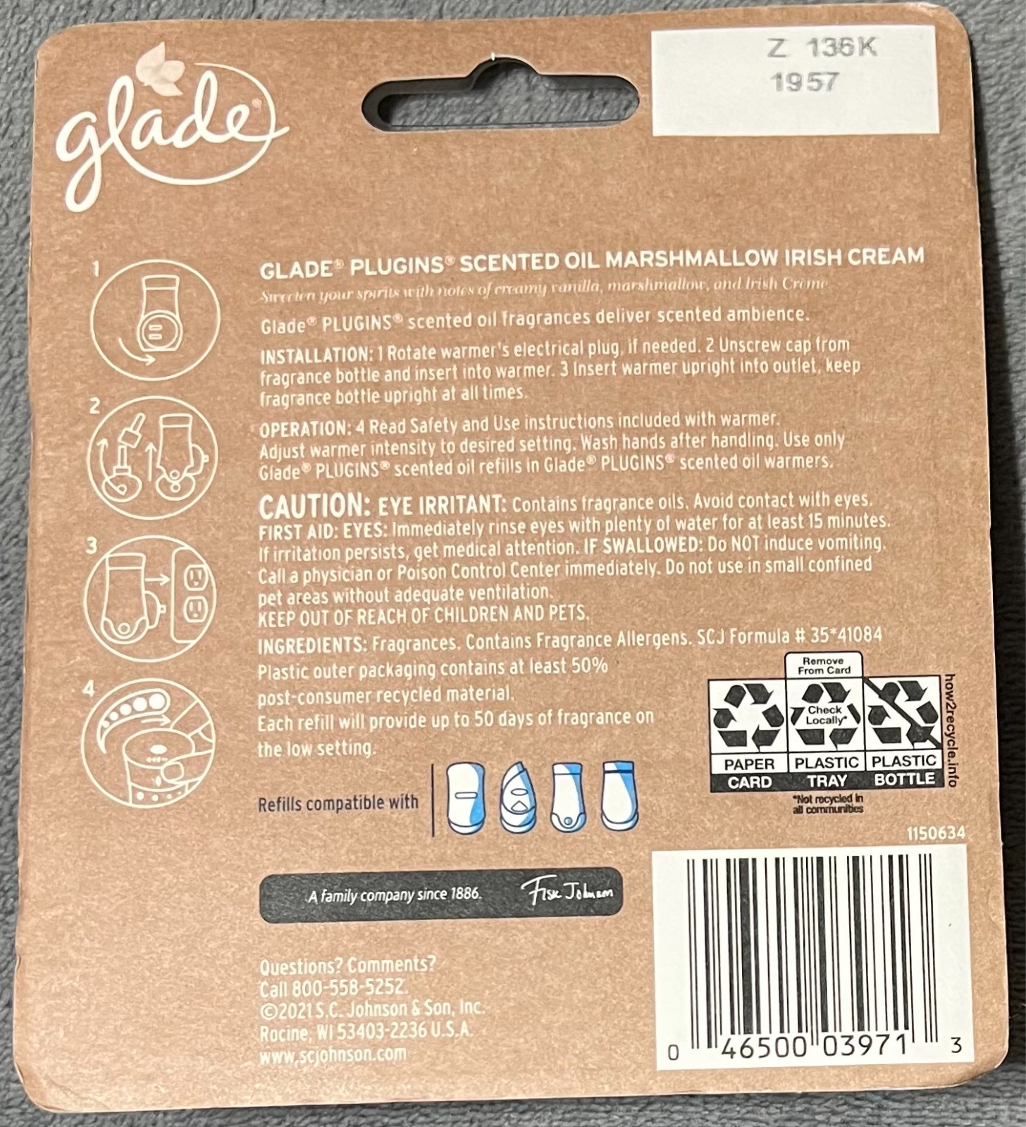2 Count Glade Plugins Scented Oil Refills – Marshmallow Irish Cream – Limited Ed